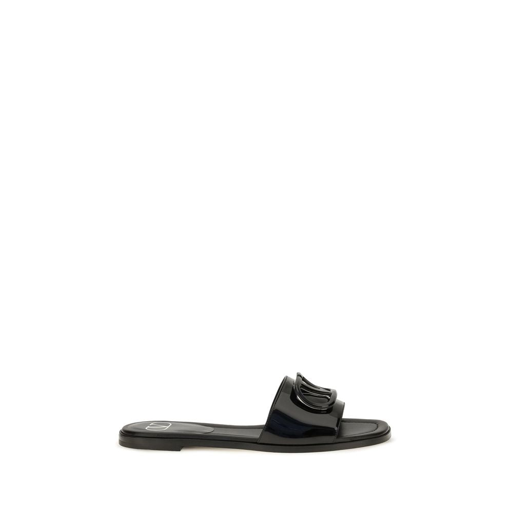Valentino Garavani Black Calf Leather Flat Sandals
