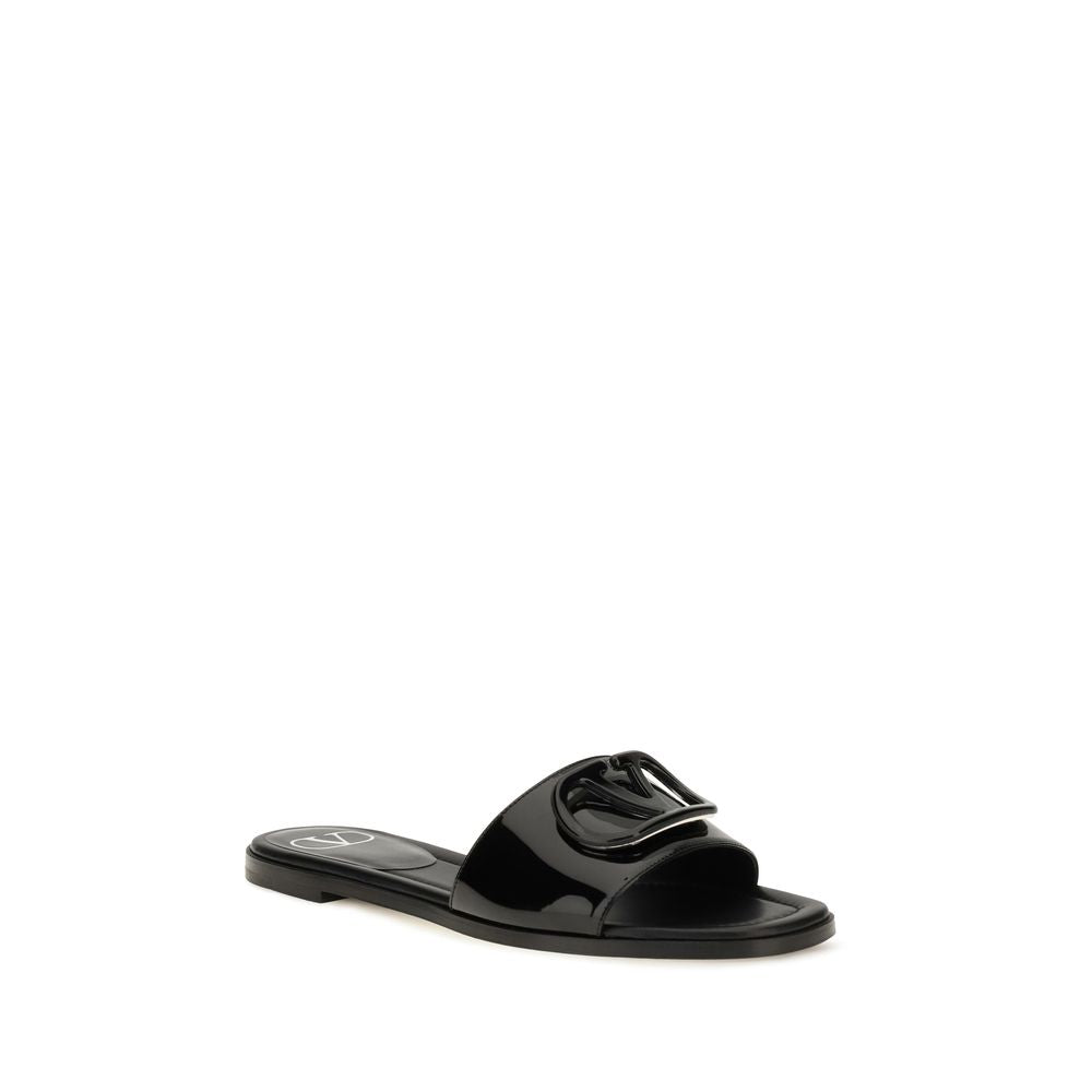 Valentino Garavani Black Calf Leather Flat Sandals
