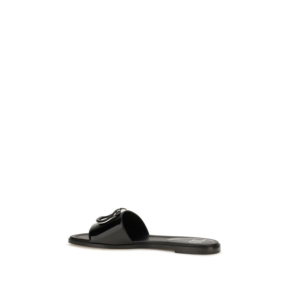 Valentino Garavani Black Calf Leather Flat Sandals