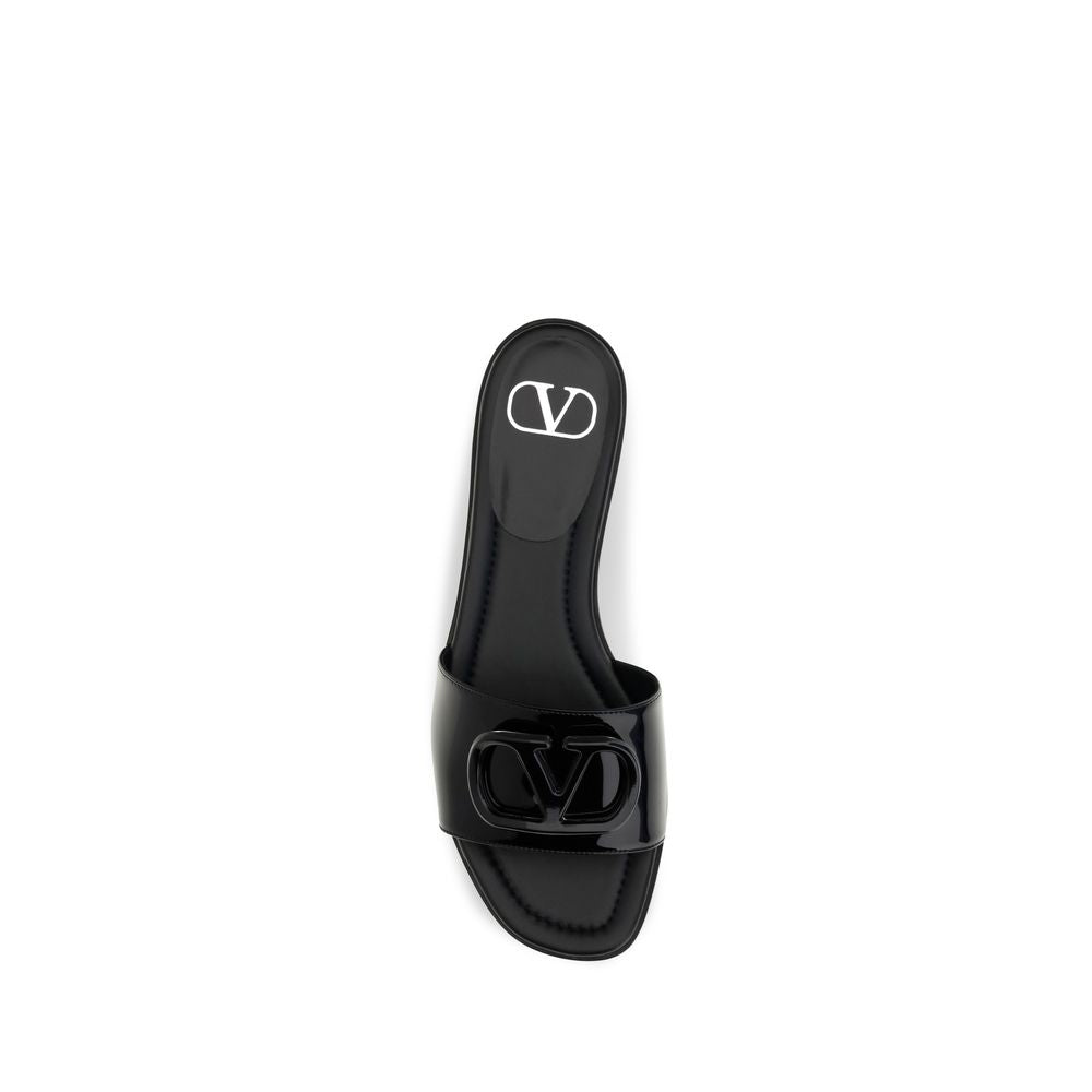 Valentino Garavani Black Calf Leather Flat Sandals