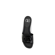 Valentino Garavani Black Calf Leather Flat Sandals