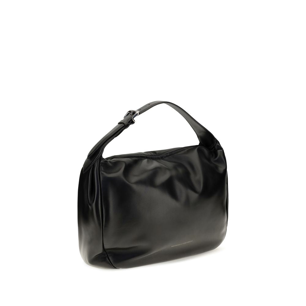 Brunello Cucinelli Black Calf Leather Shoulder Bag