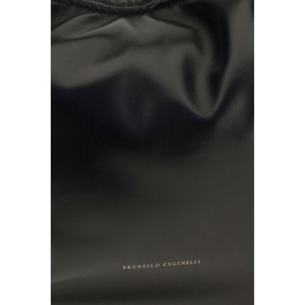 Brunello Cucinelli Black Calf Leather Shoulder Bag