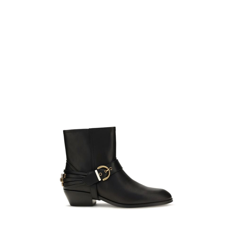 PINKO Black Calf Leather Ankle Boots