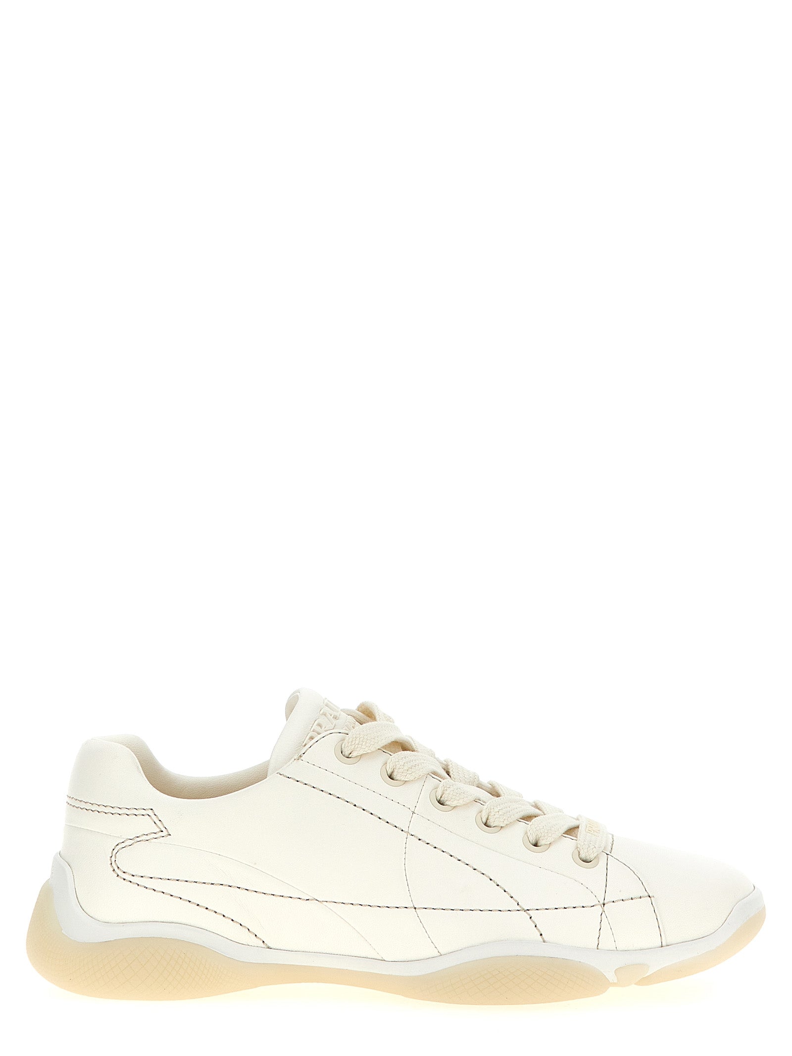 Prada White Lamb Leather Low Top Sneakers