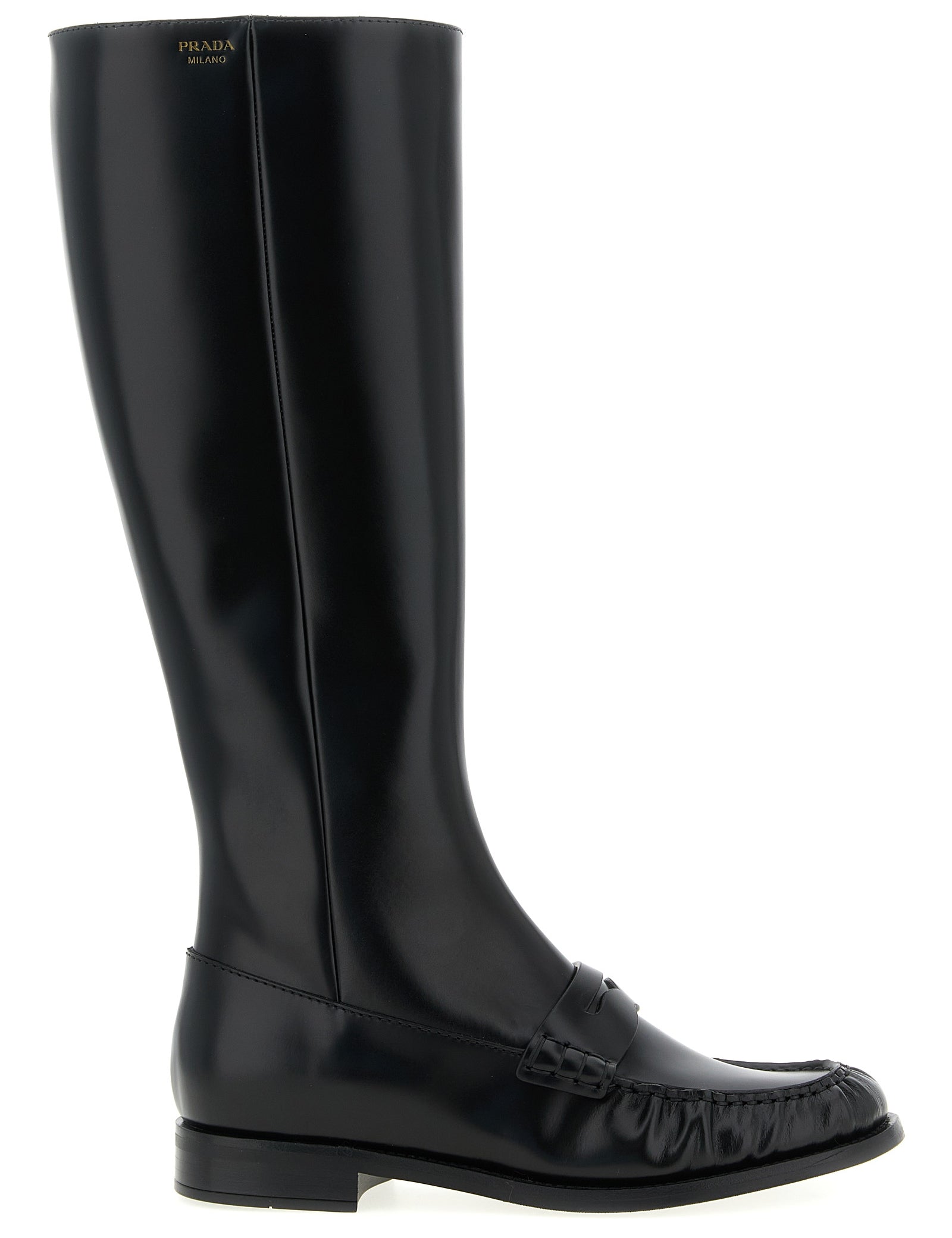 Prada Black Calfskin Over The Knee Boots