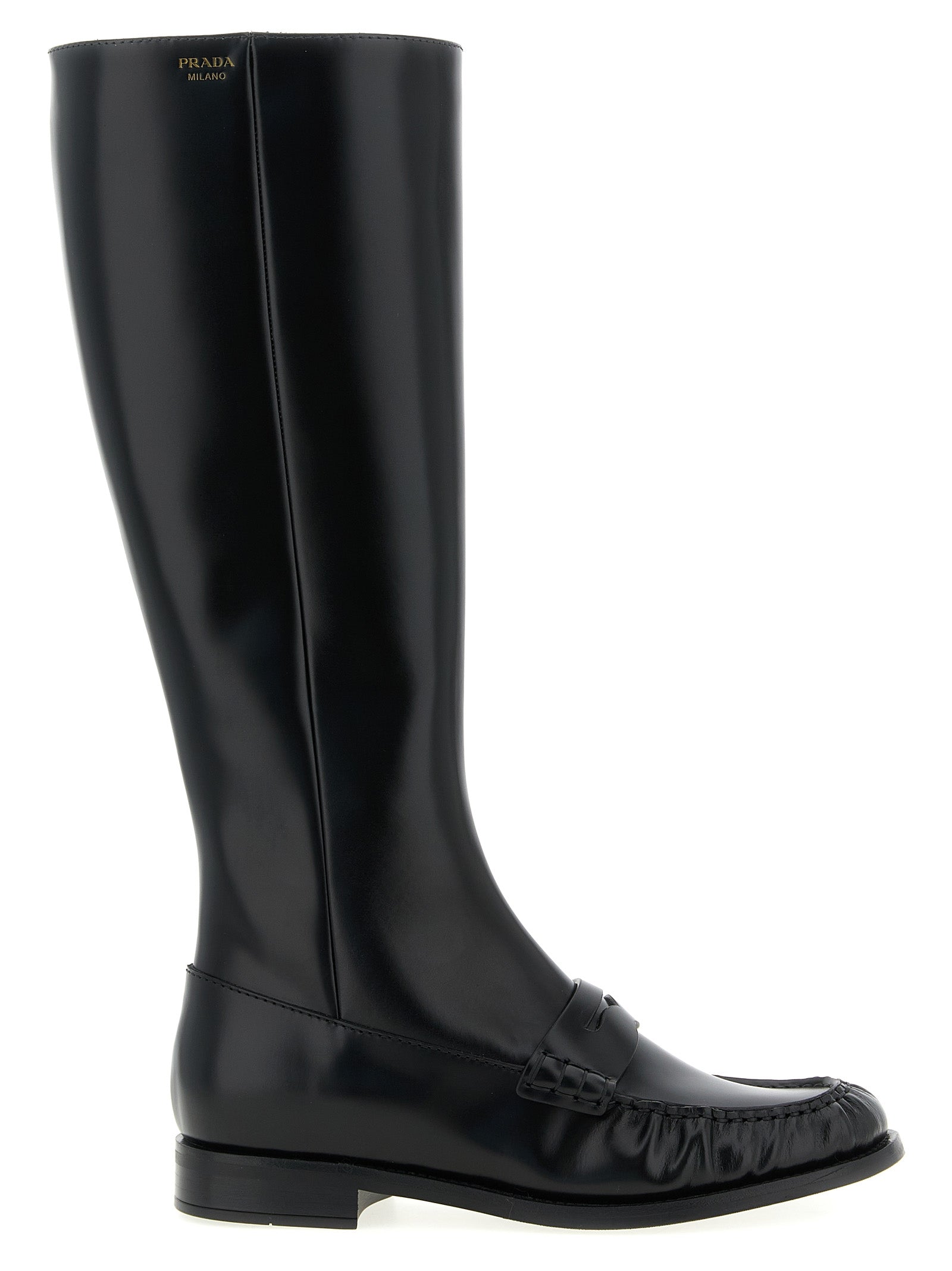 Prada Black Calfskin Over The Knee Boots