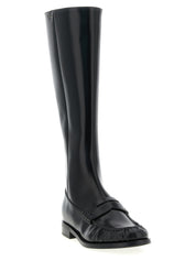 Prada Black Calfskin Over The Knee Boots