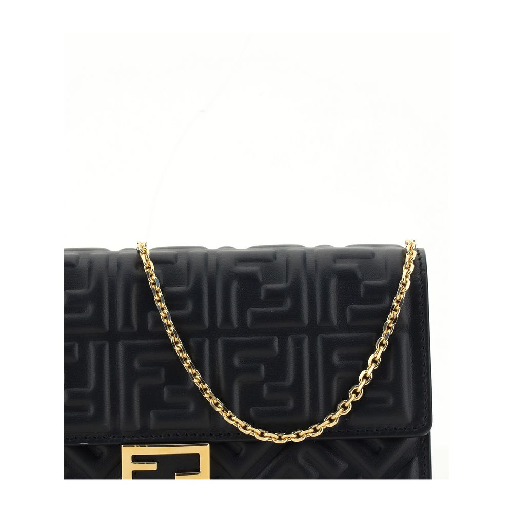 Fendi Black Calf Leather Chain Wallet