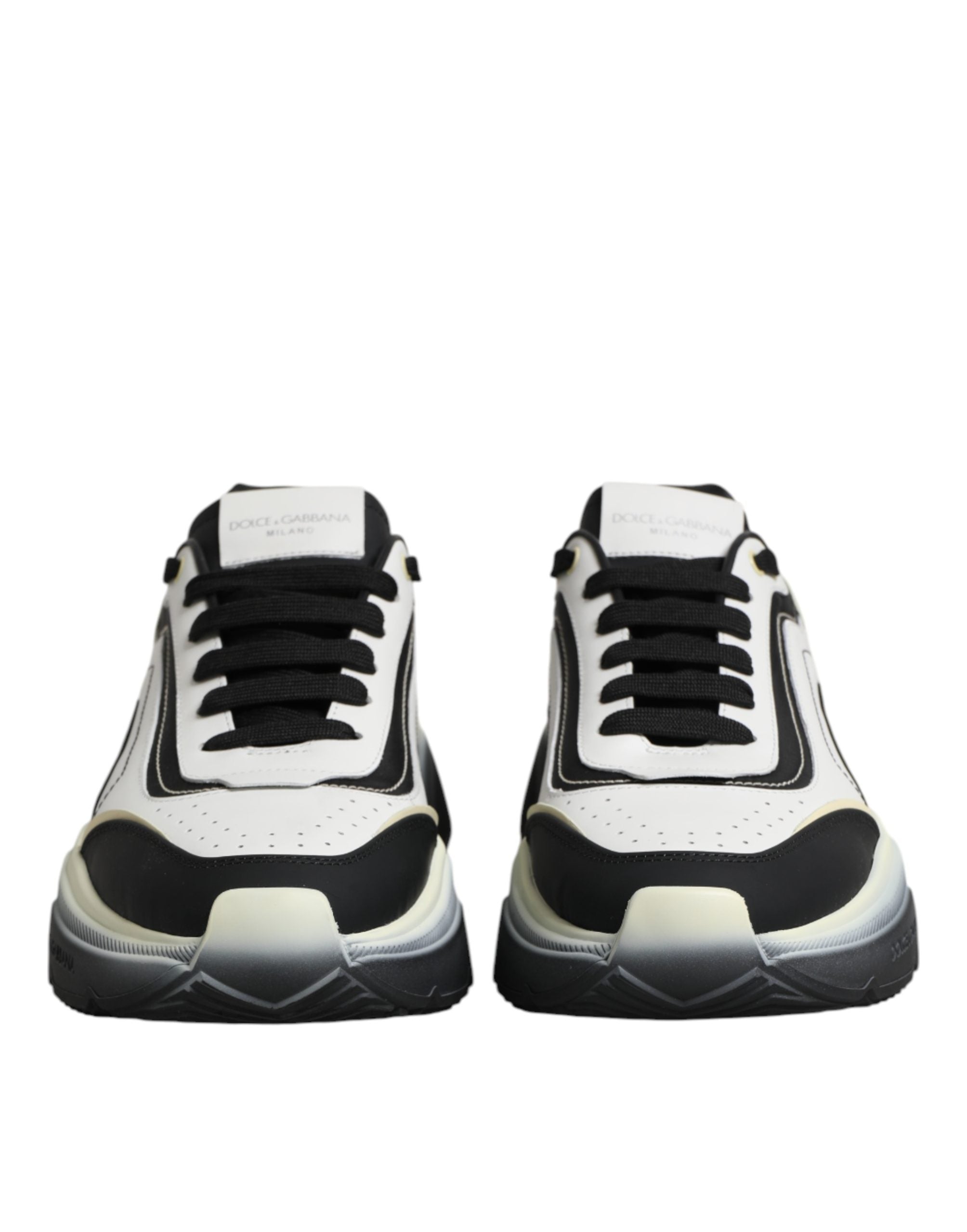 Dolce & Gabbana White Black Calf Leather Low Top Sneakers