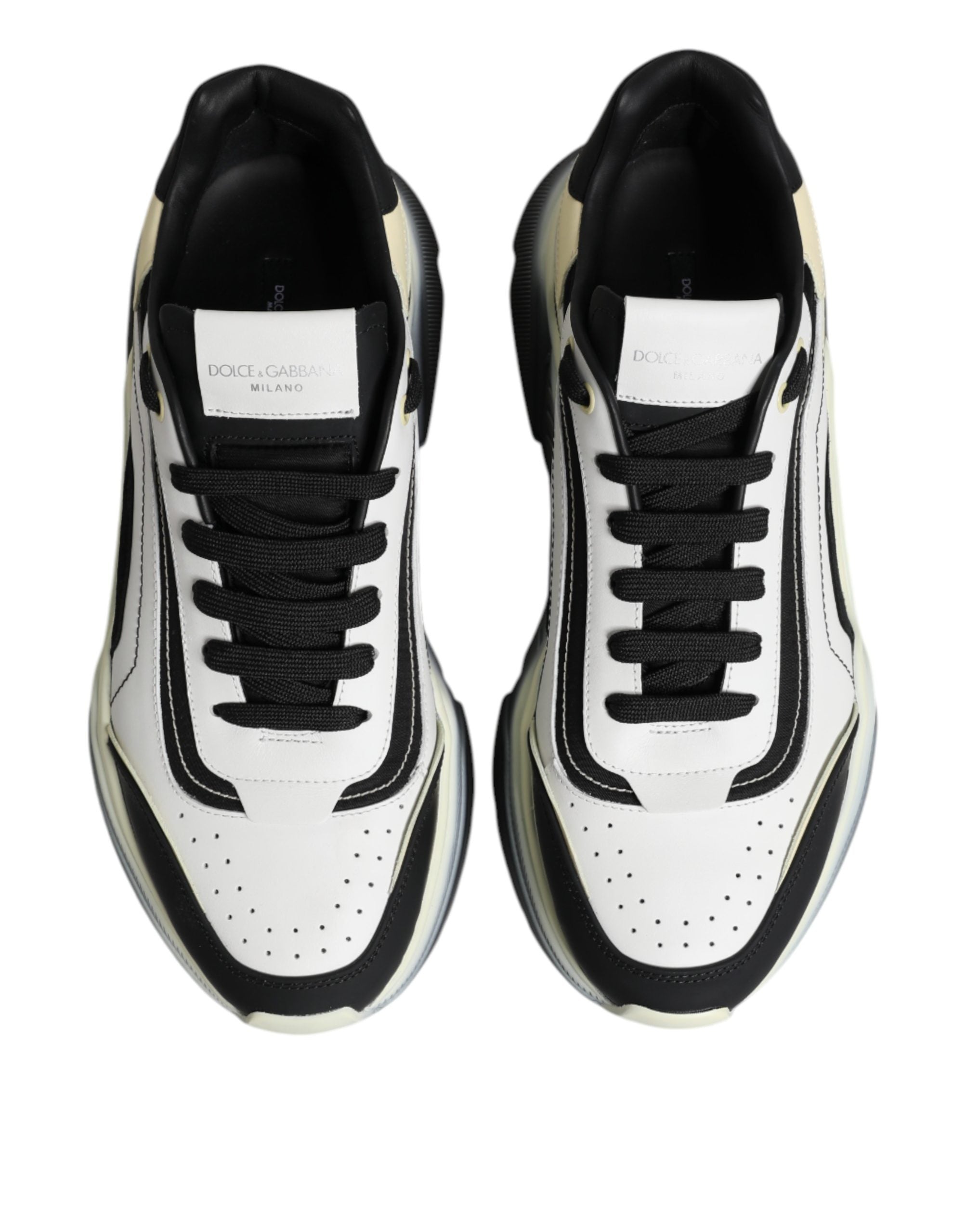 Dolce & Gabbana White Black Calf Leather Low Top Sneakers