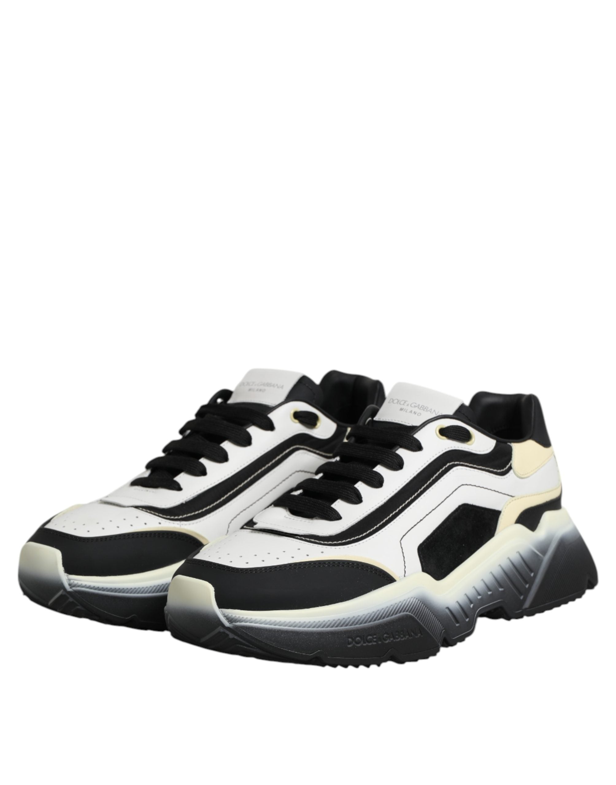 Dolce & Gabbana White Black Calf Leather Low Top Sneakers