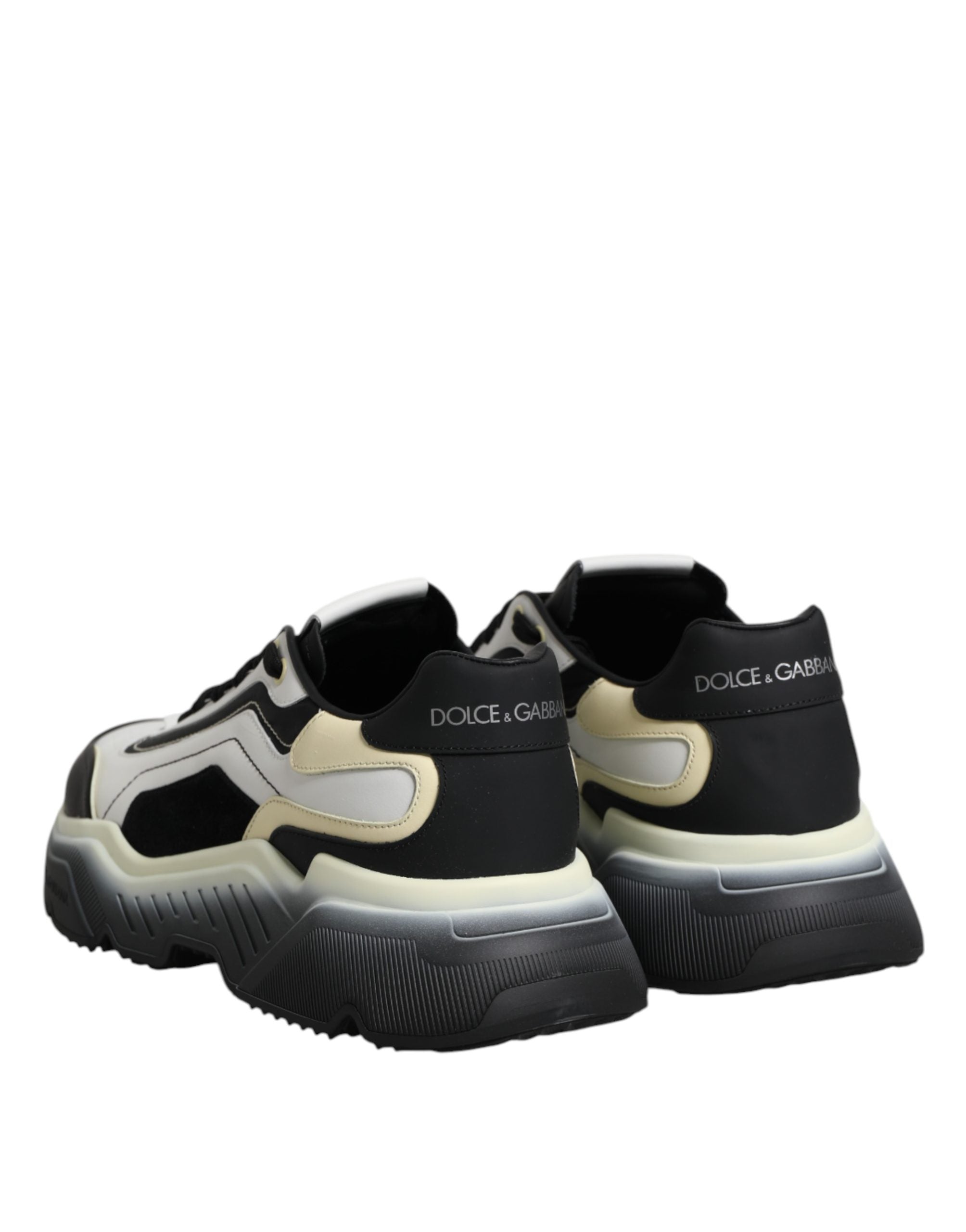 Dolce & Gabbana White Black Calf Leather Low Top Sneakers