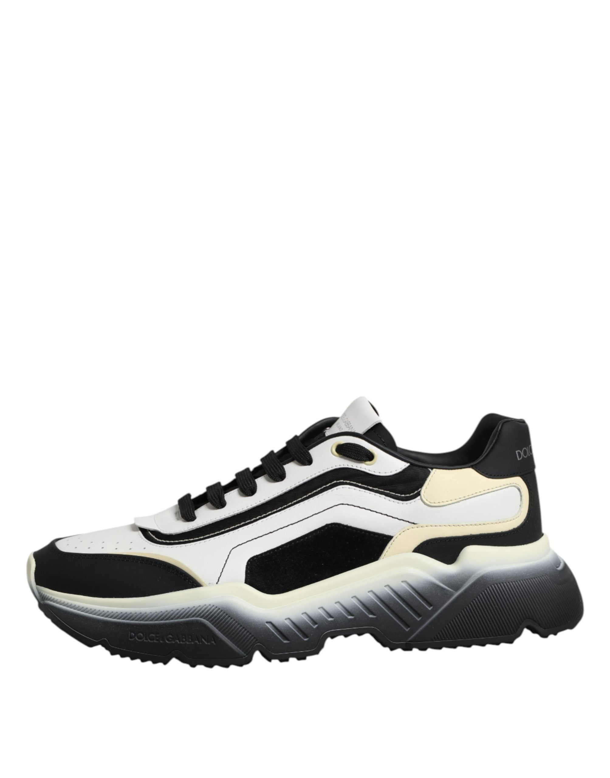 Dolce & Gabbana White Black Calf Leather Low Top Sneakers