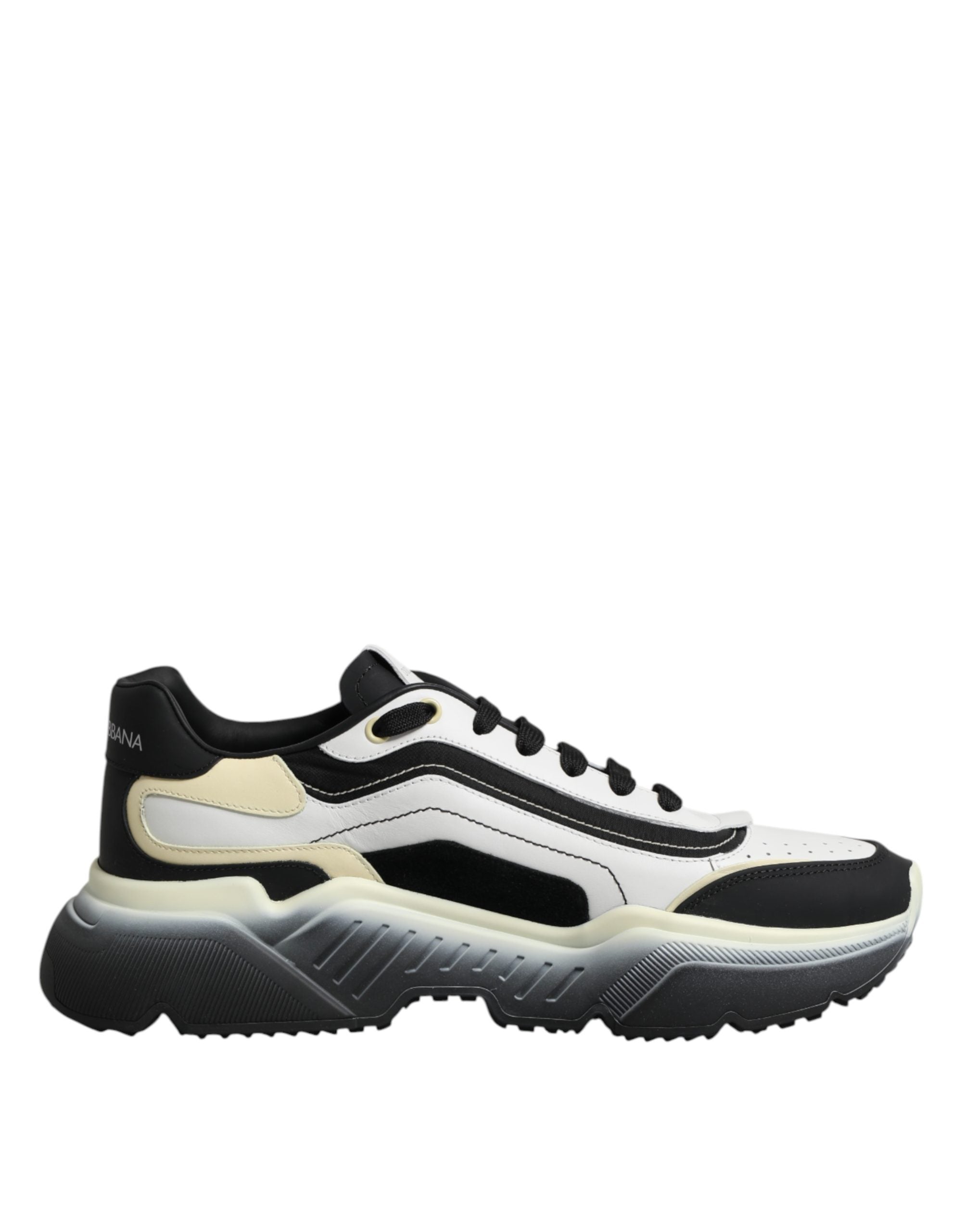 Dolce & Gabbana White Black Calf Leather Low Top Sneakers