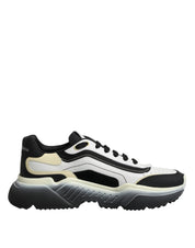 Dolce & Gabbana White Black Calf Leather Low Top Sneakers