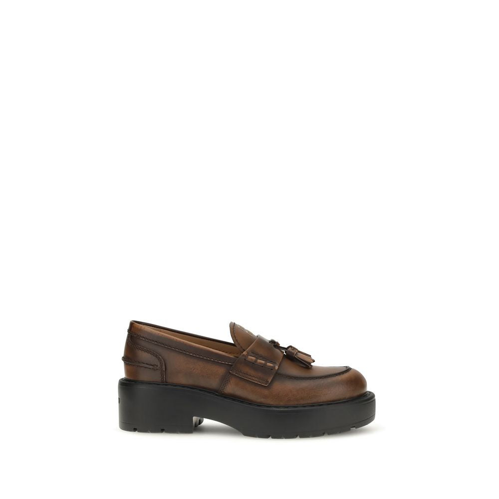 Miu Miu Brown Calf Leather Platform Loafers
