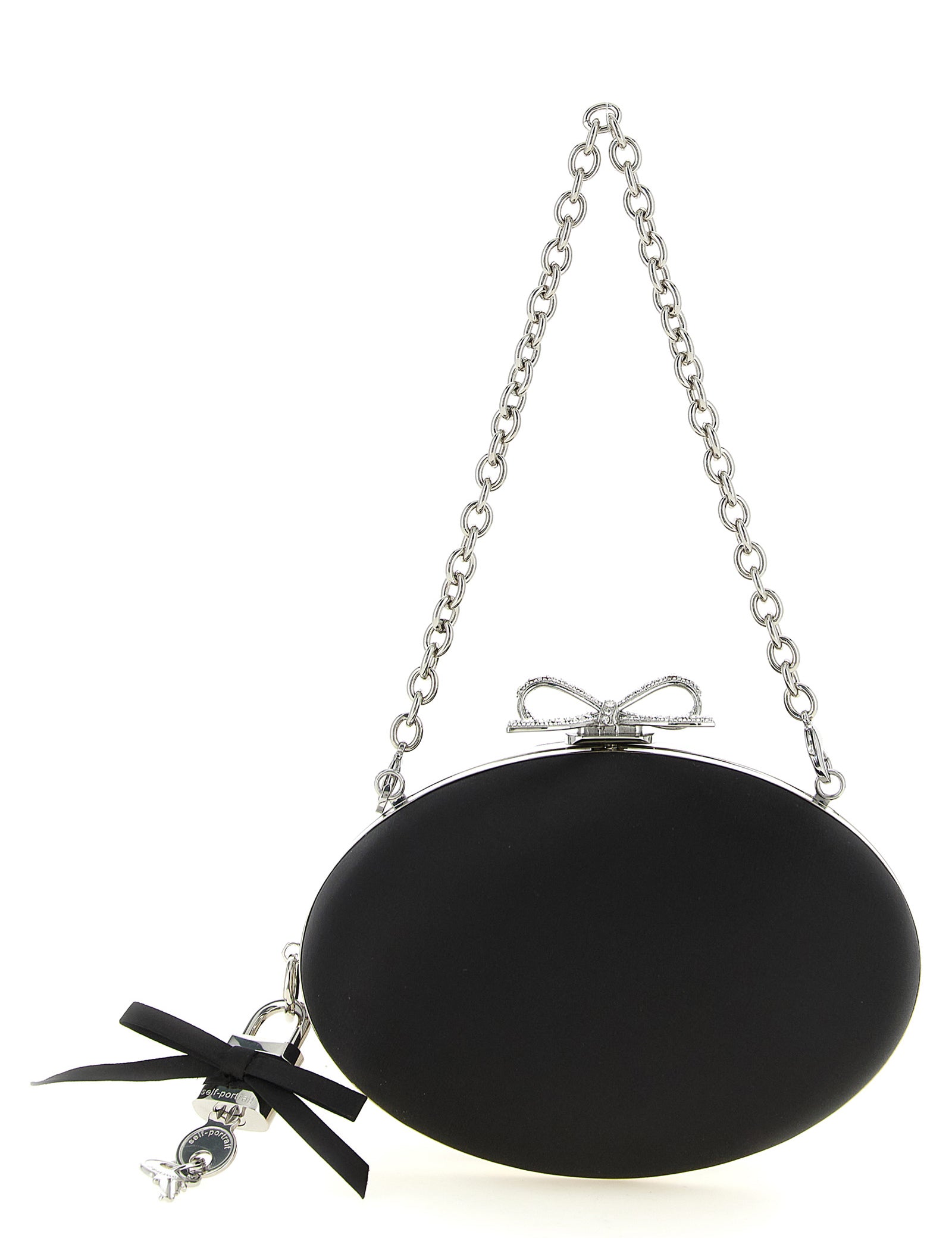 Self-Portrait Black Satin Clutch Bag