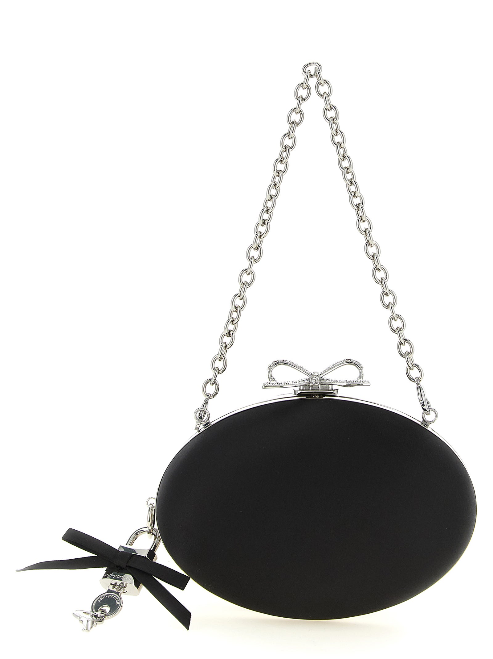 Self-Portrait Black Satin Clutch Bag