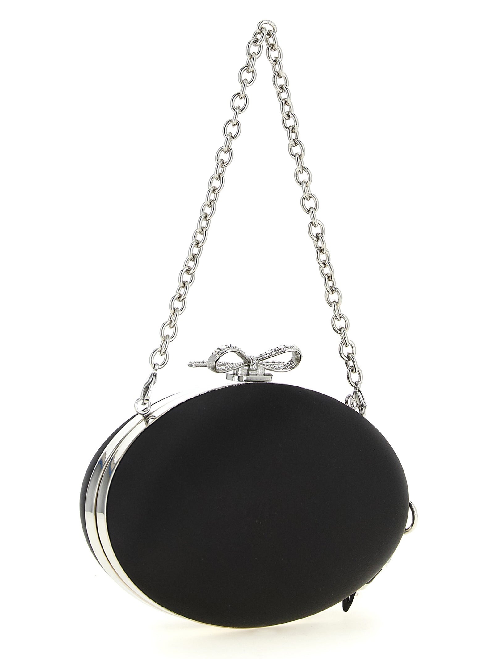 Self-Portrait Black Satin Clutch Bag