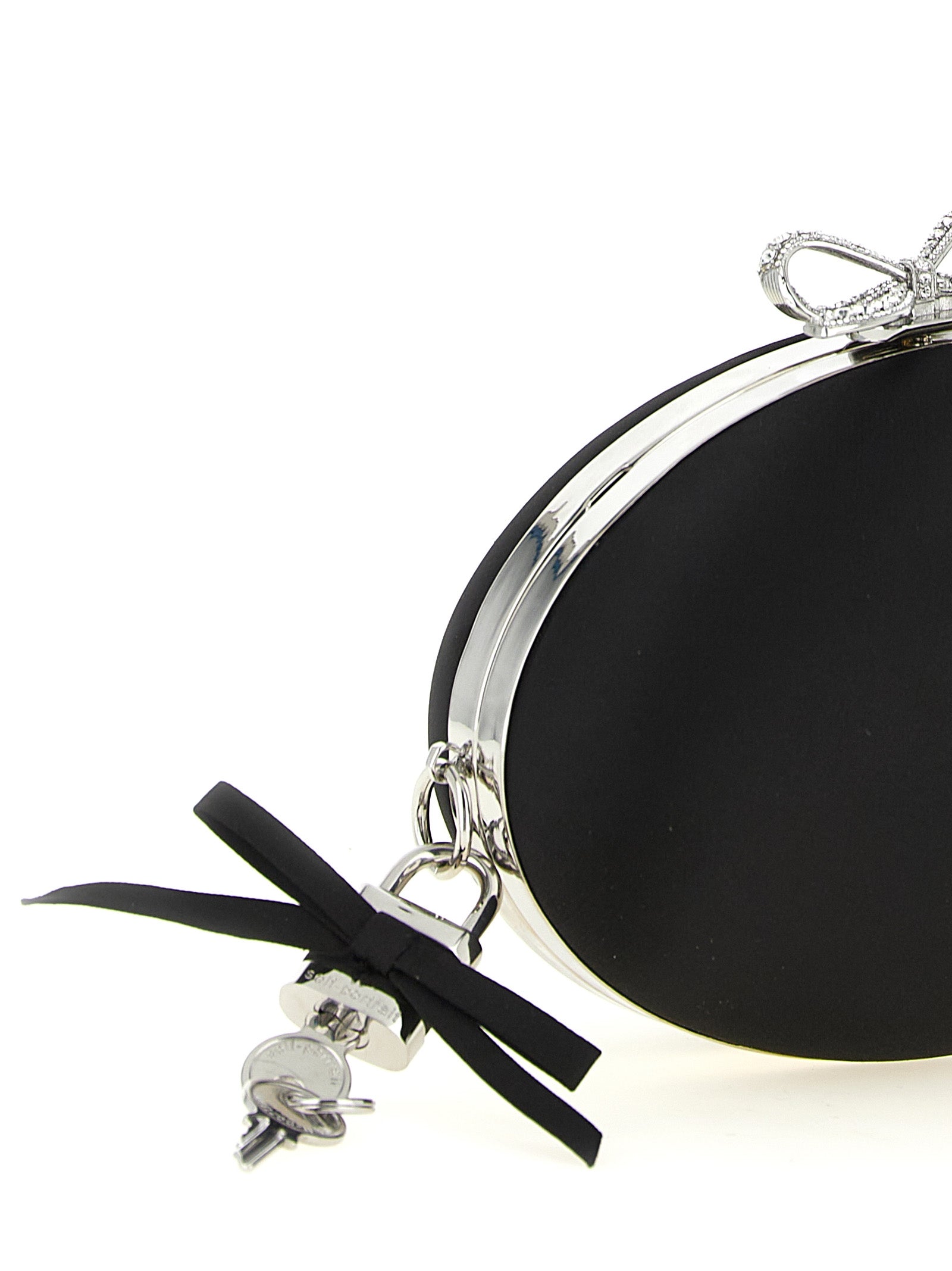 Self-Portrait Black Satin Clutch Bag