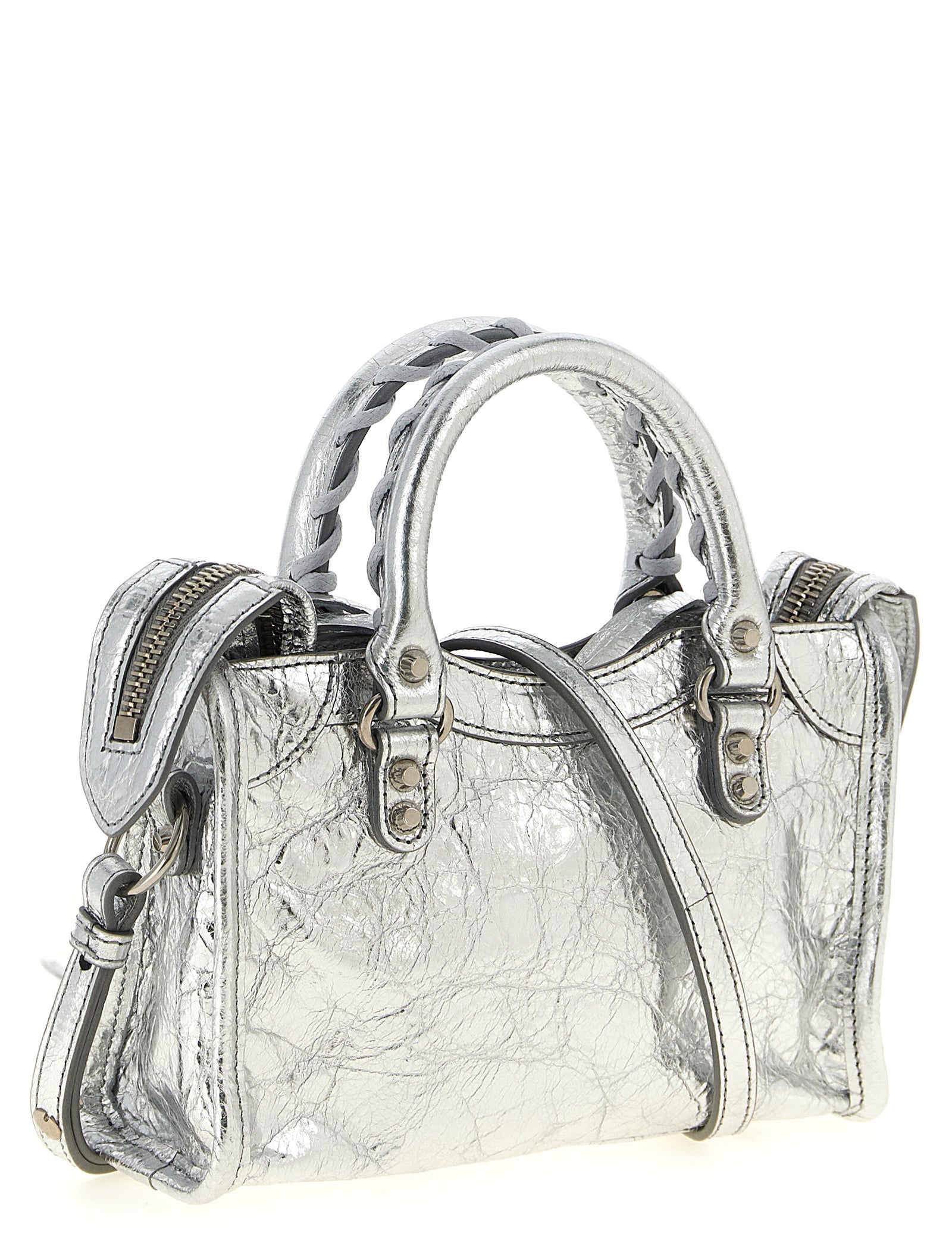 Balenciaga Silver Lamb Leather Crossbody Bag