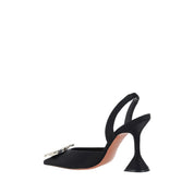 Amina Muaddi Black Satin Slingback Pumps