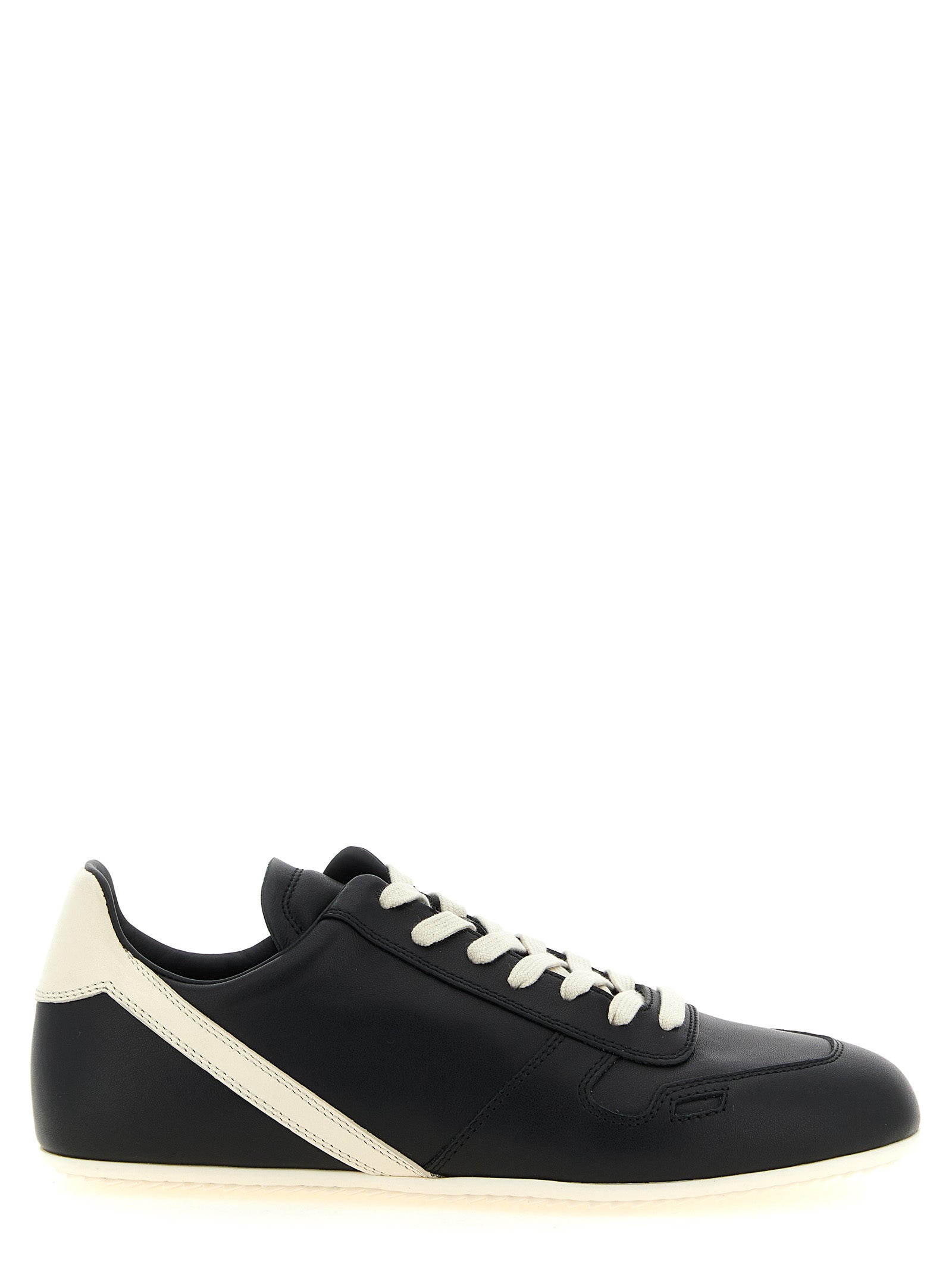 Rick Owens White/Black Calfskin Low Top Sneakers