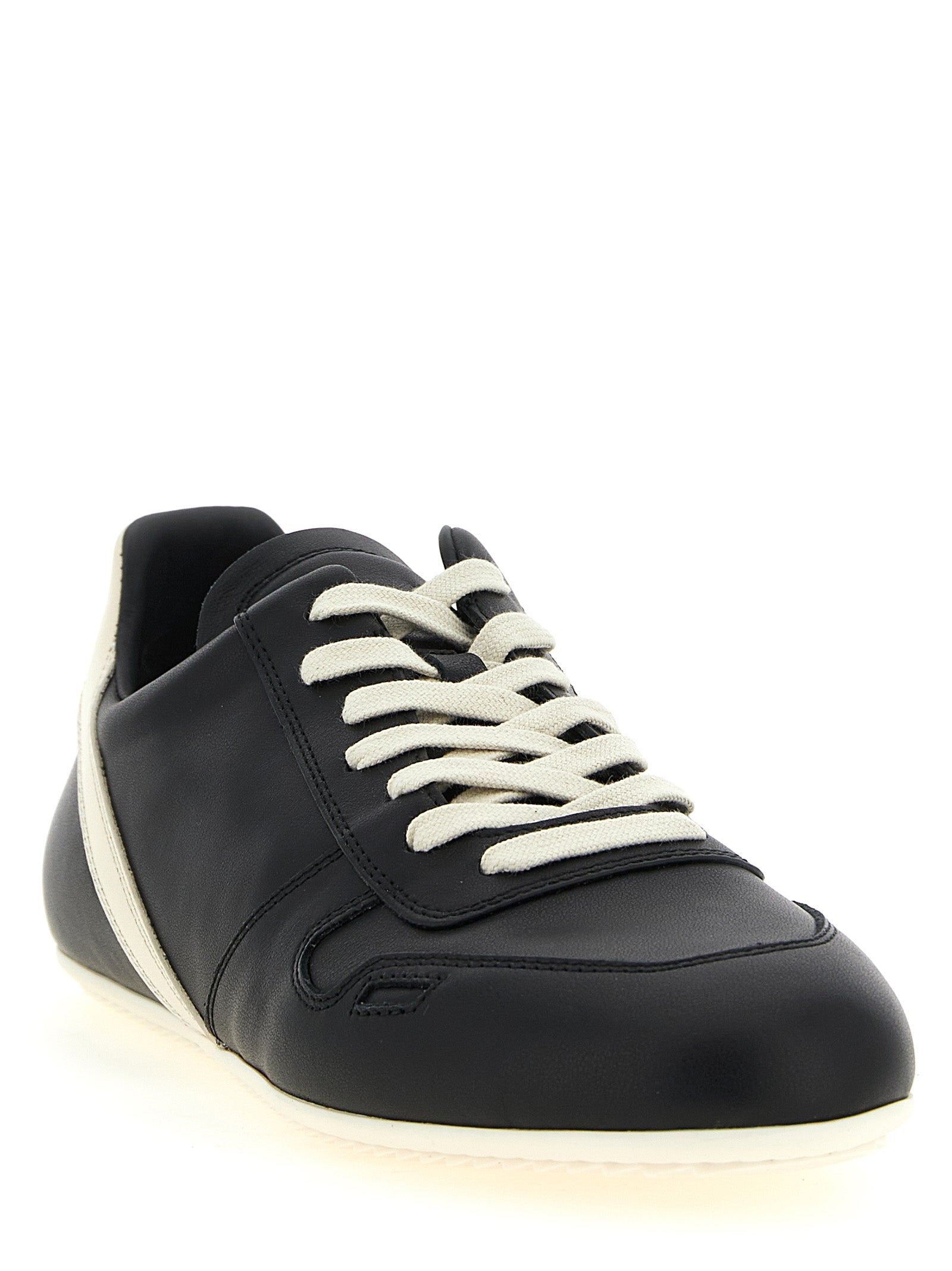 Rick Owens White/Black Calfskin Low Top Sneakers
