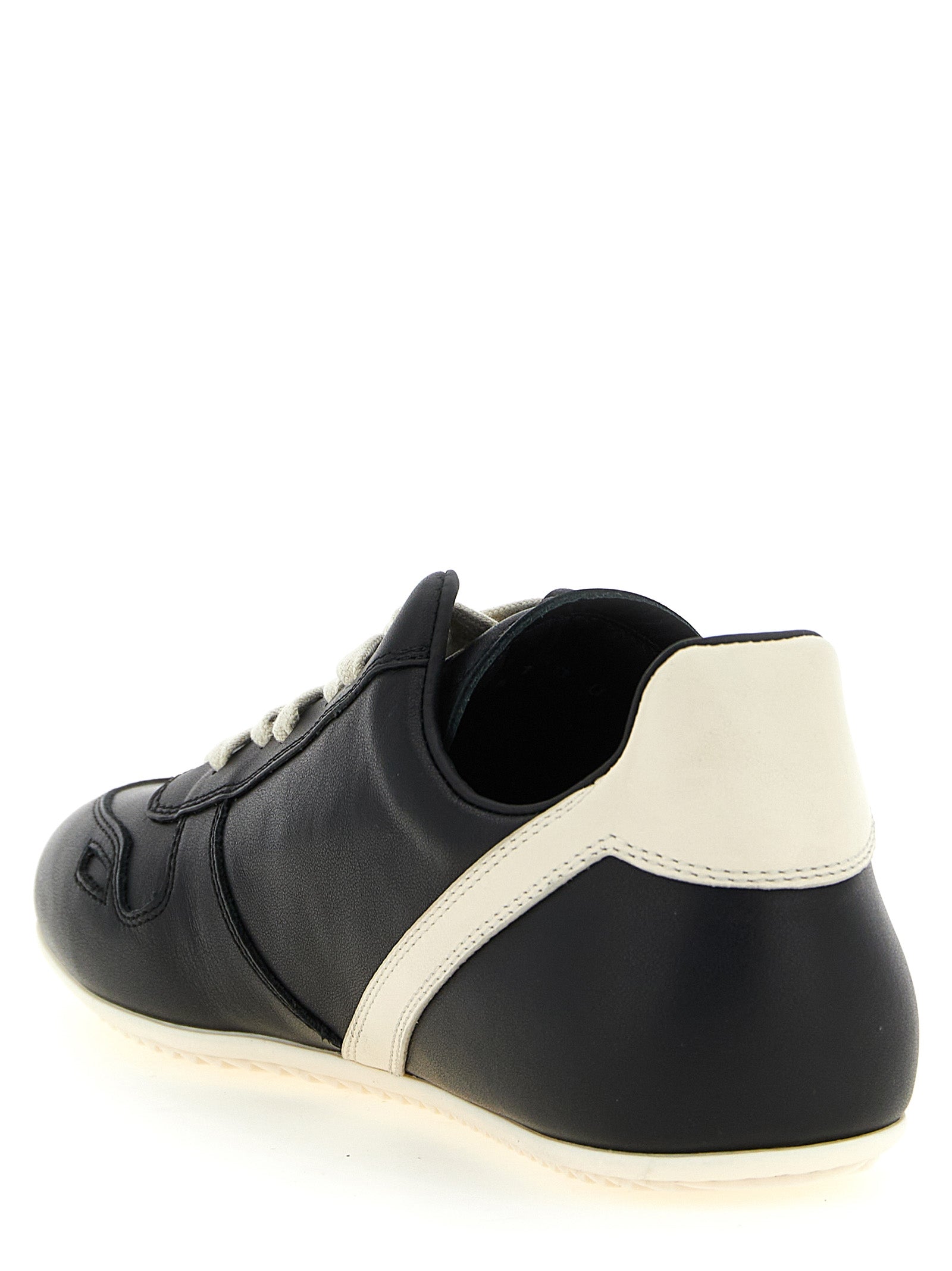Rick Owens White/Black Calfskin Low Top Sneakers