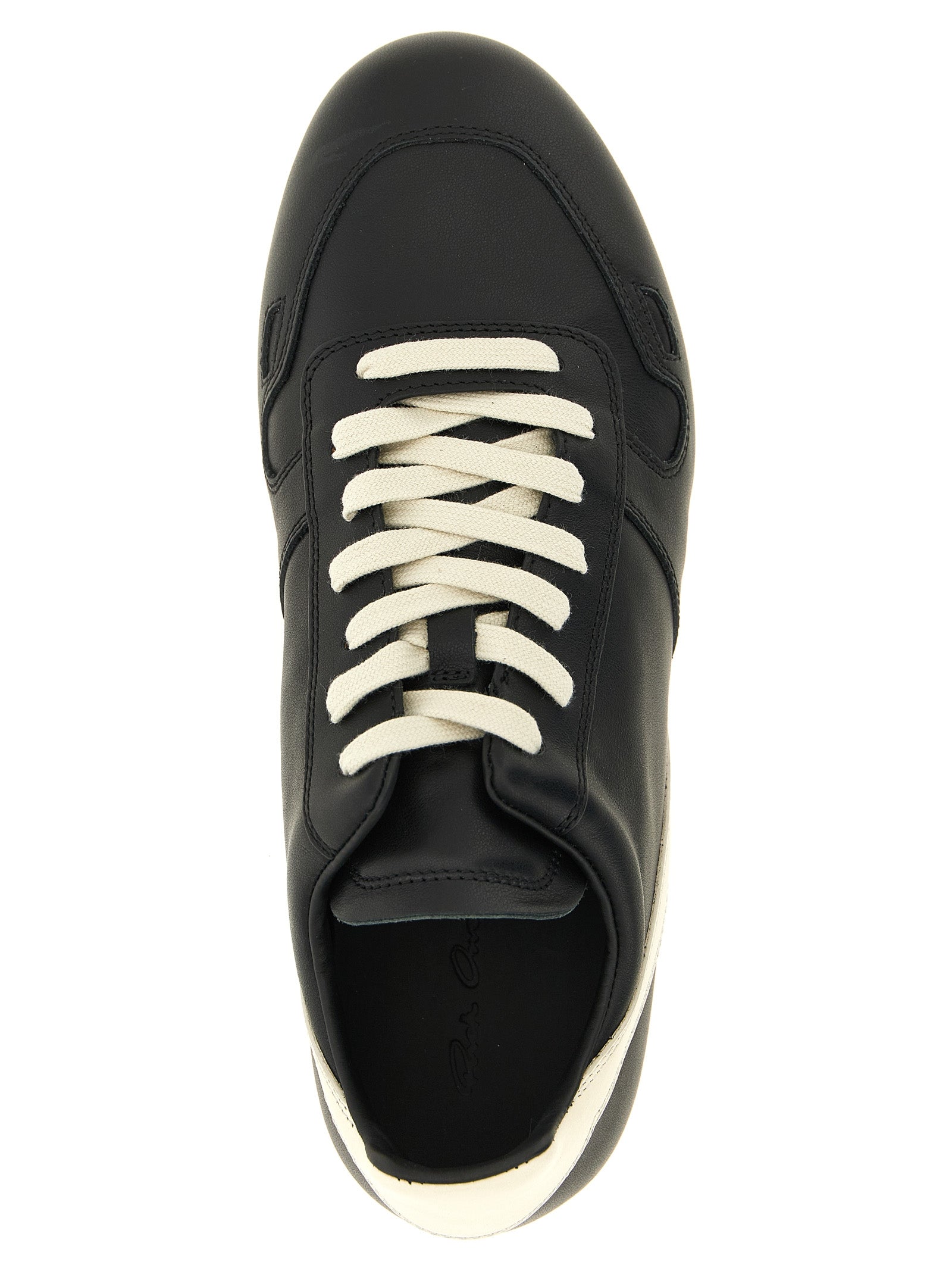 Rick Owens White/Black Calfskin Low Top Sneakers