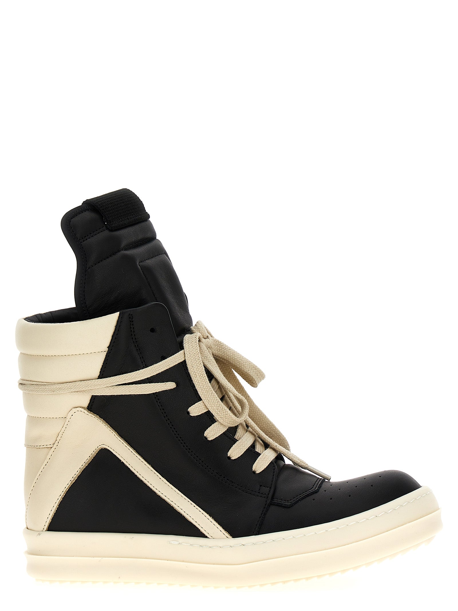 Rick Owens White/Black Calfskin High Top Sneakers