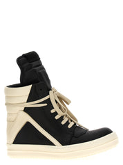 Rick Owens White/Black Calfskin High Top Sneakers