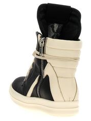 Rick Owens White/Black Calfskin High Top Sneakers