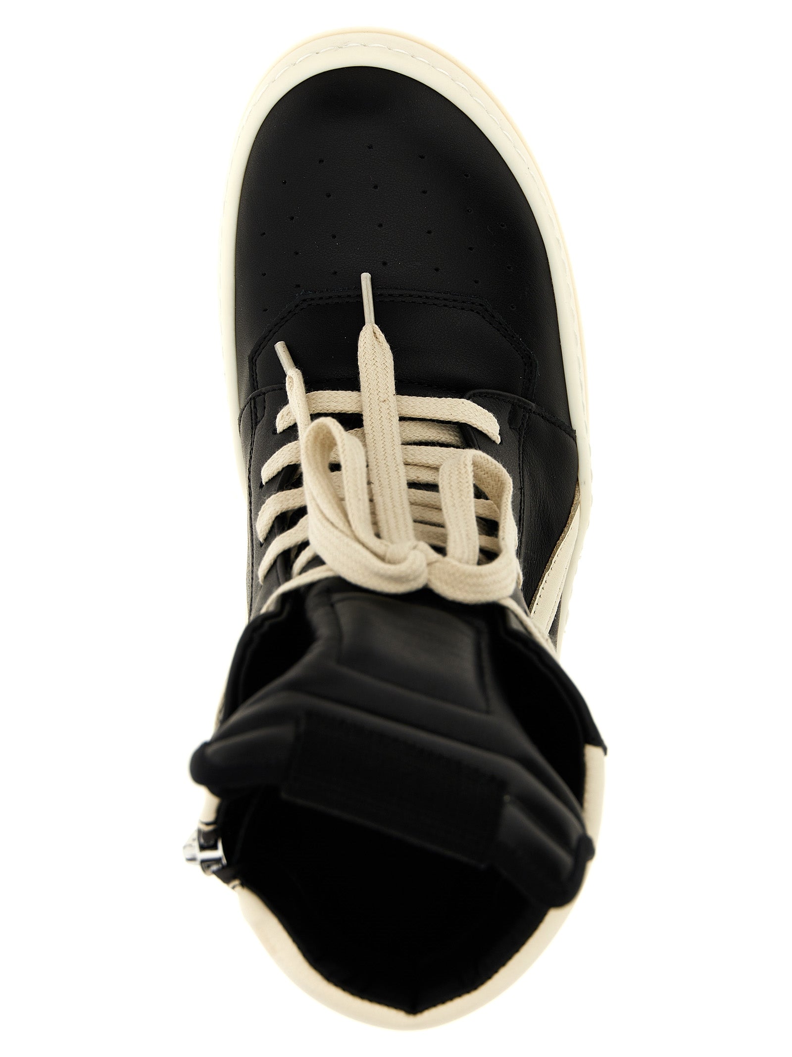 Rick Owens White/Black Calfskin High Top Sneakers