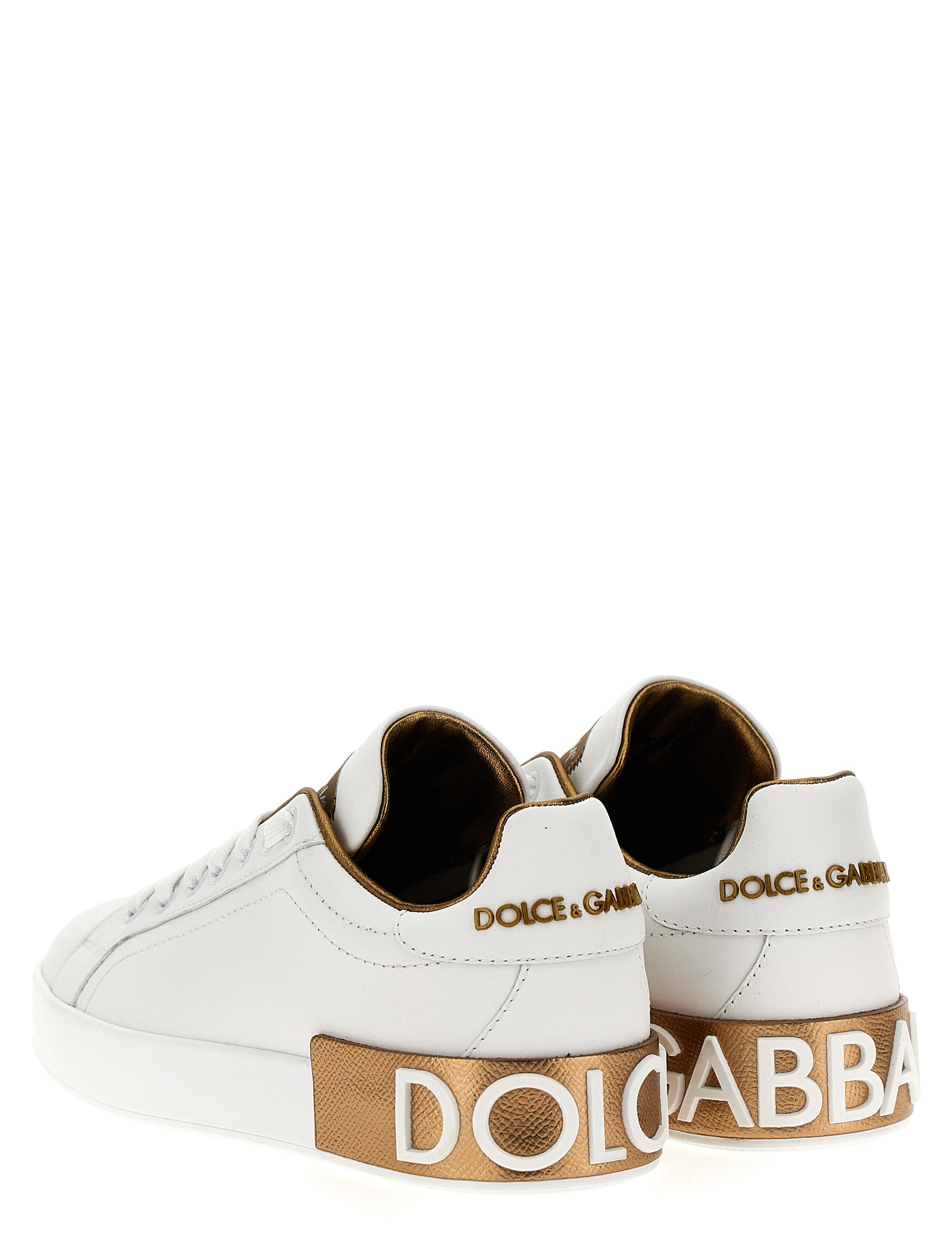 Dolce & Gabbana Gold Calfskin Low Top Sneakers