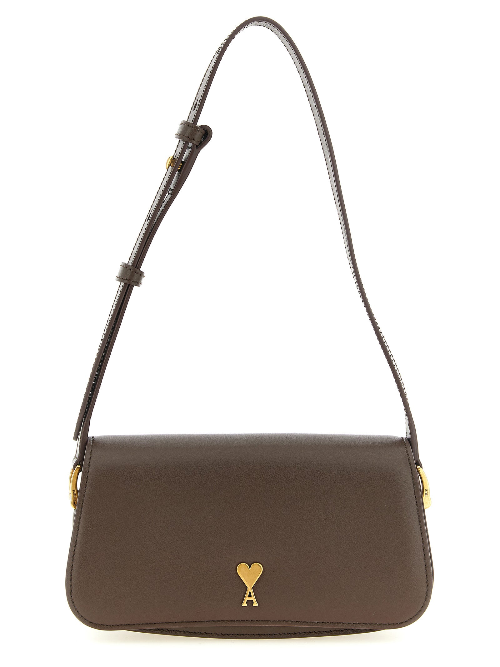 Ami Paris Brown Cow Leather Shoulder Bag
