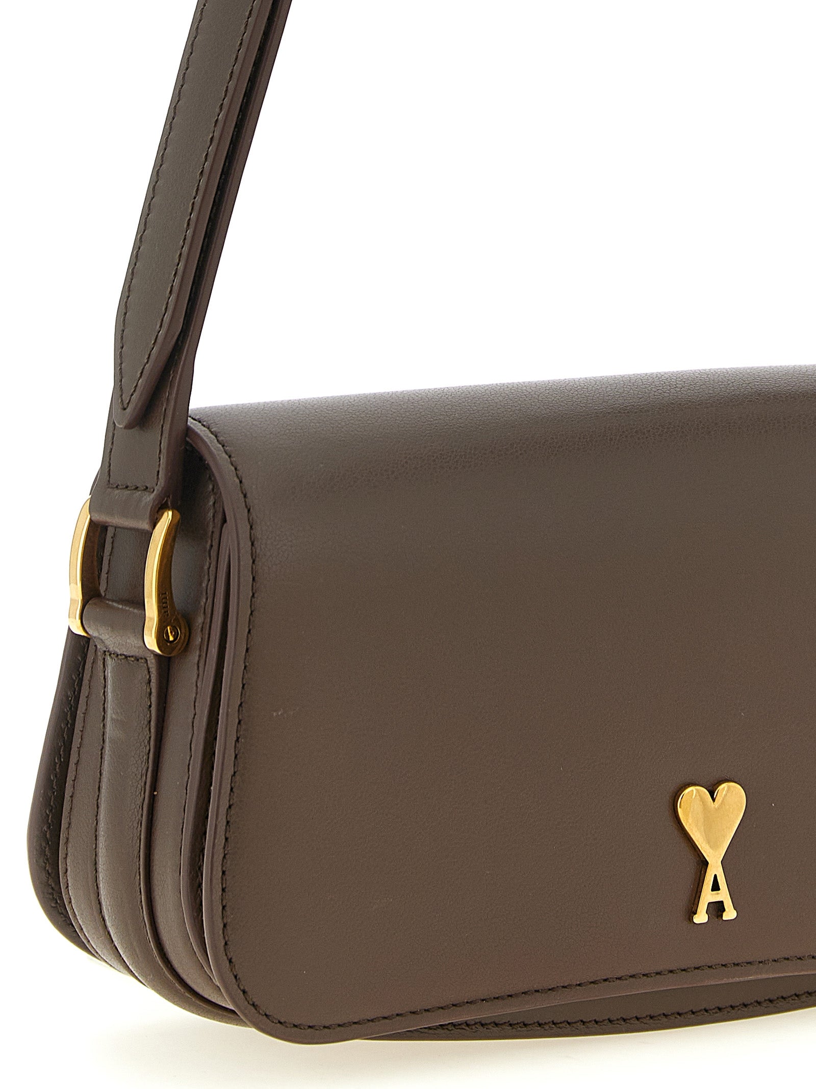 Ami Paris Brown Cow Leather Shoulder Bag