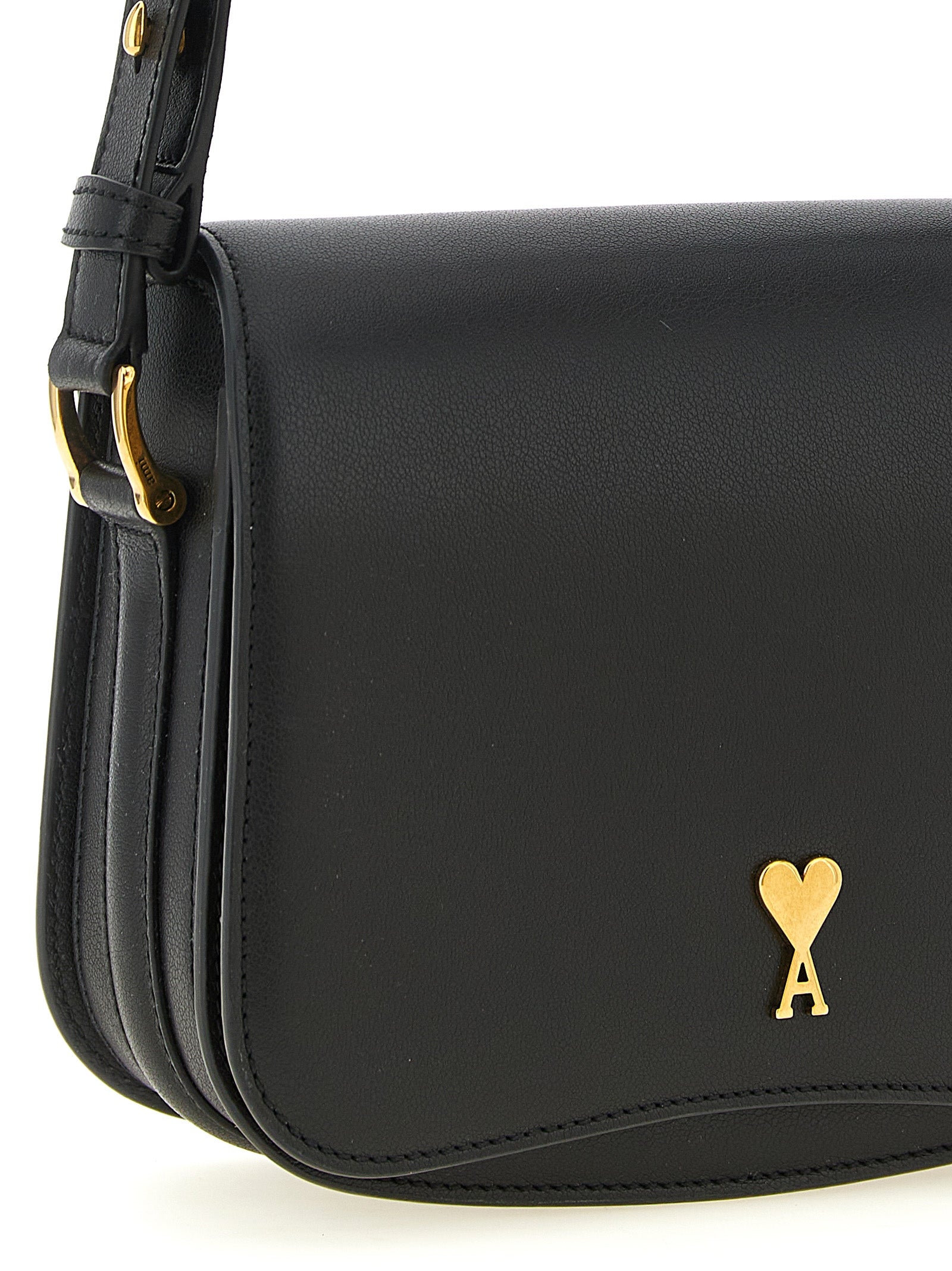 Ami Paris Black Calf Leather Crossbody Bag