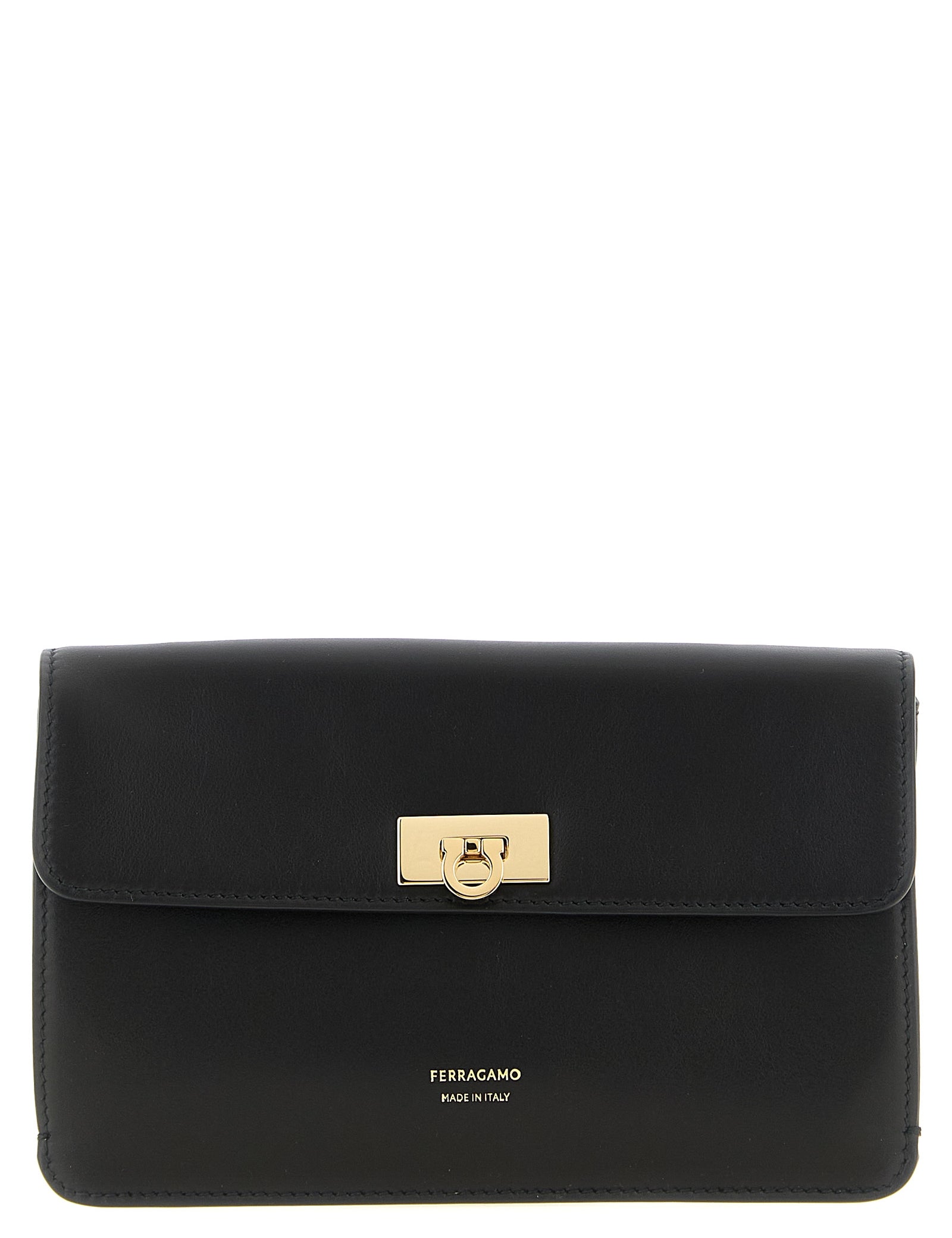 Ferragamo Black Calfskin Clutch Bag
