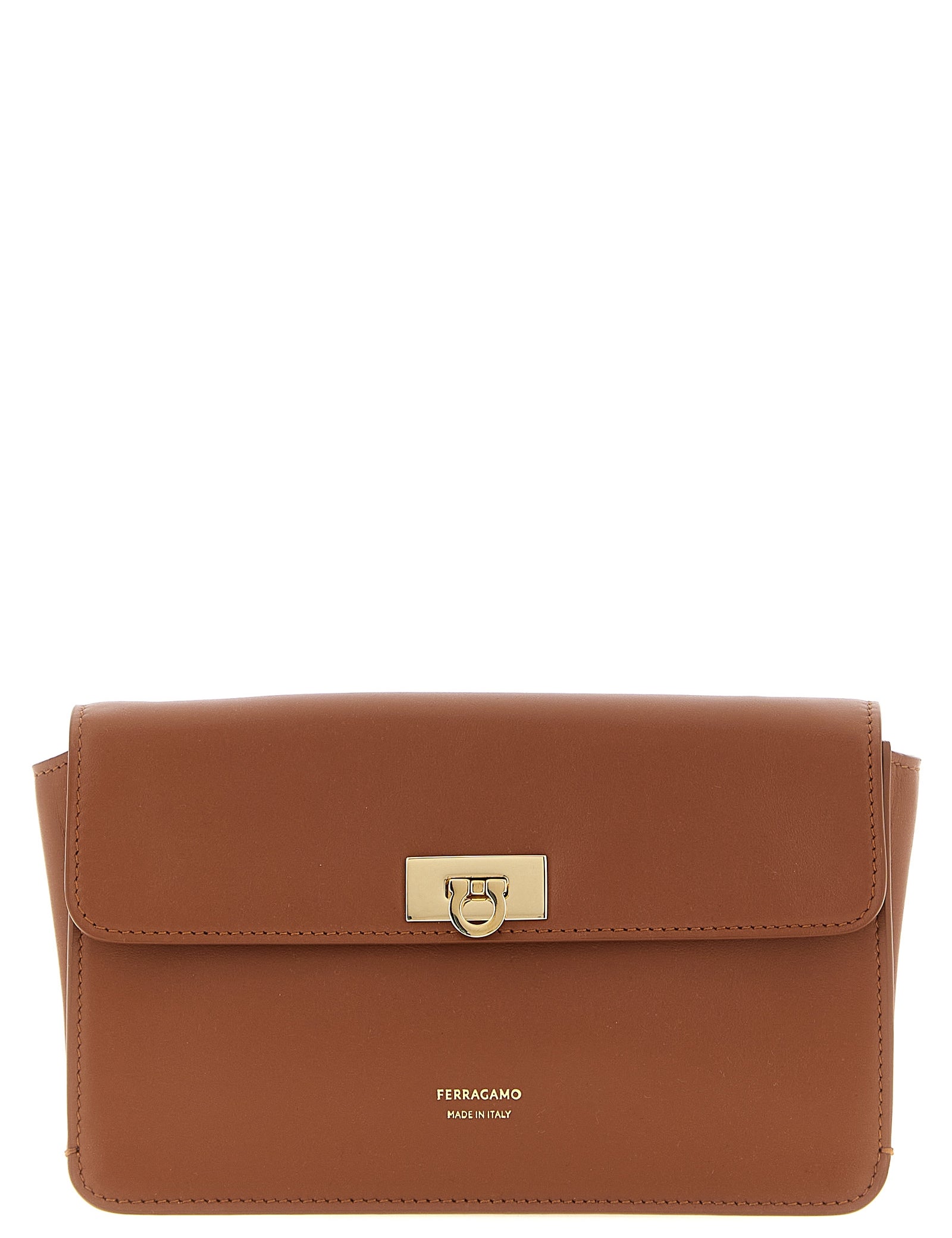 Ferragamo Brown Calfskin Clutch Bag
