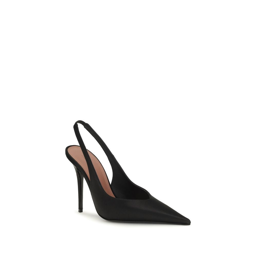 Amina Muaddi Black Satin Pumps