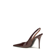Amina Muaddi Bordeaux Patent Leather Slingback Pumps