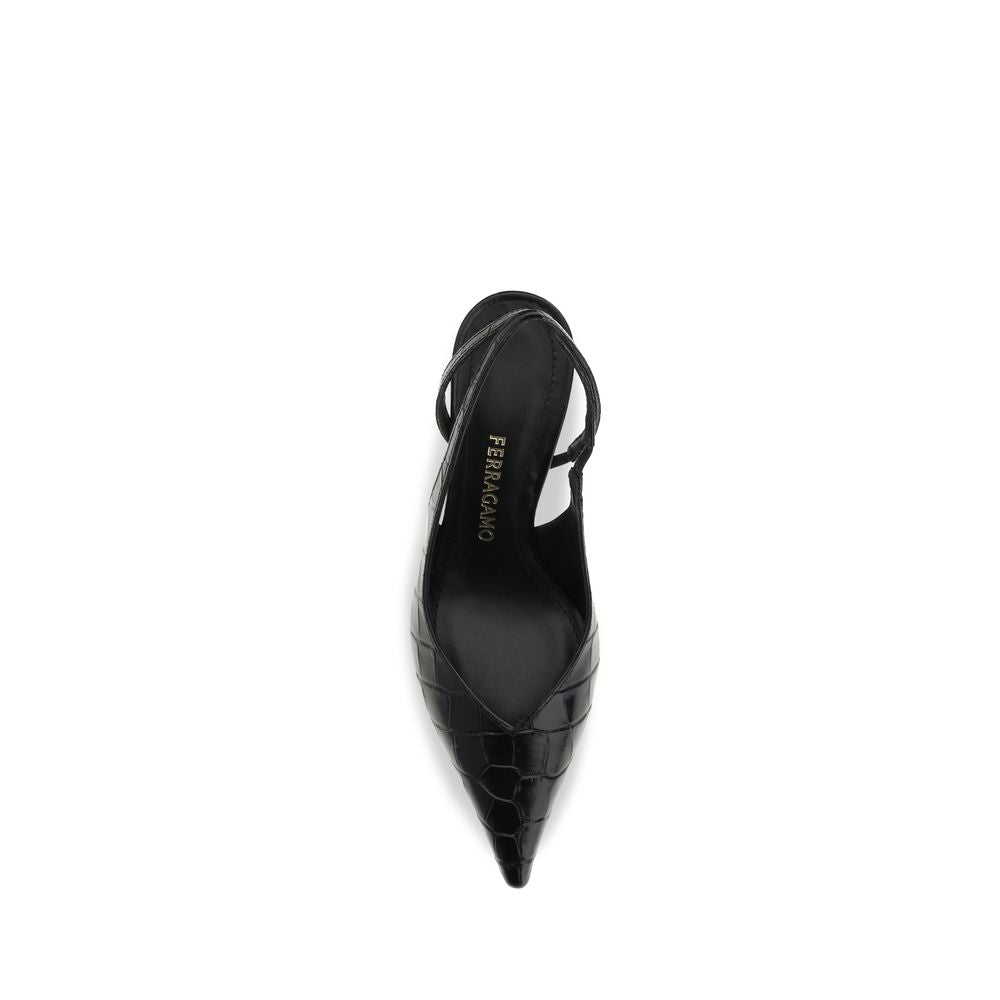 Ferragamo Black Calf Leather Pumps