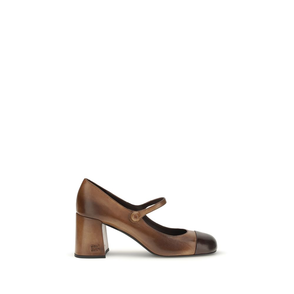 Miu Miu Brown Calf Leather Ballet Flats