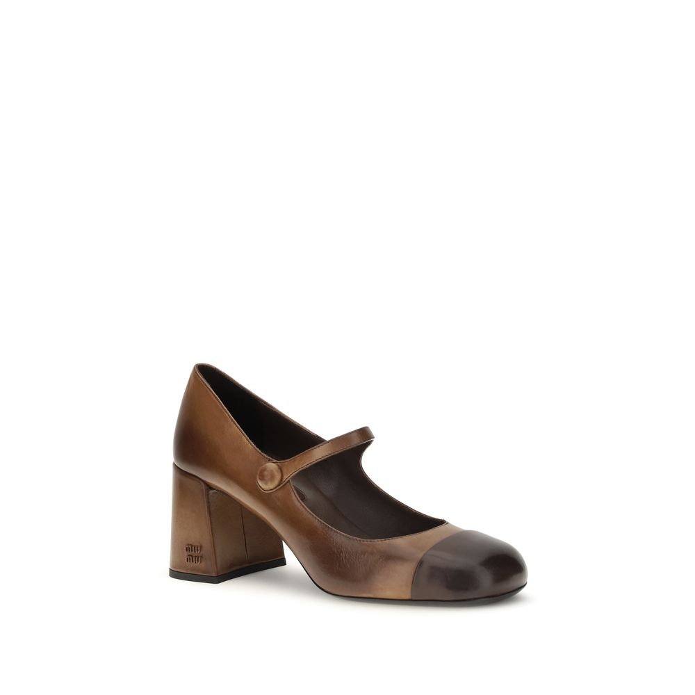 Miu Miu Brown Calf Leather Ballet Flats
