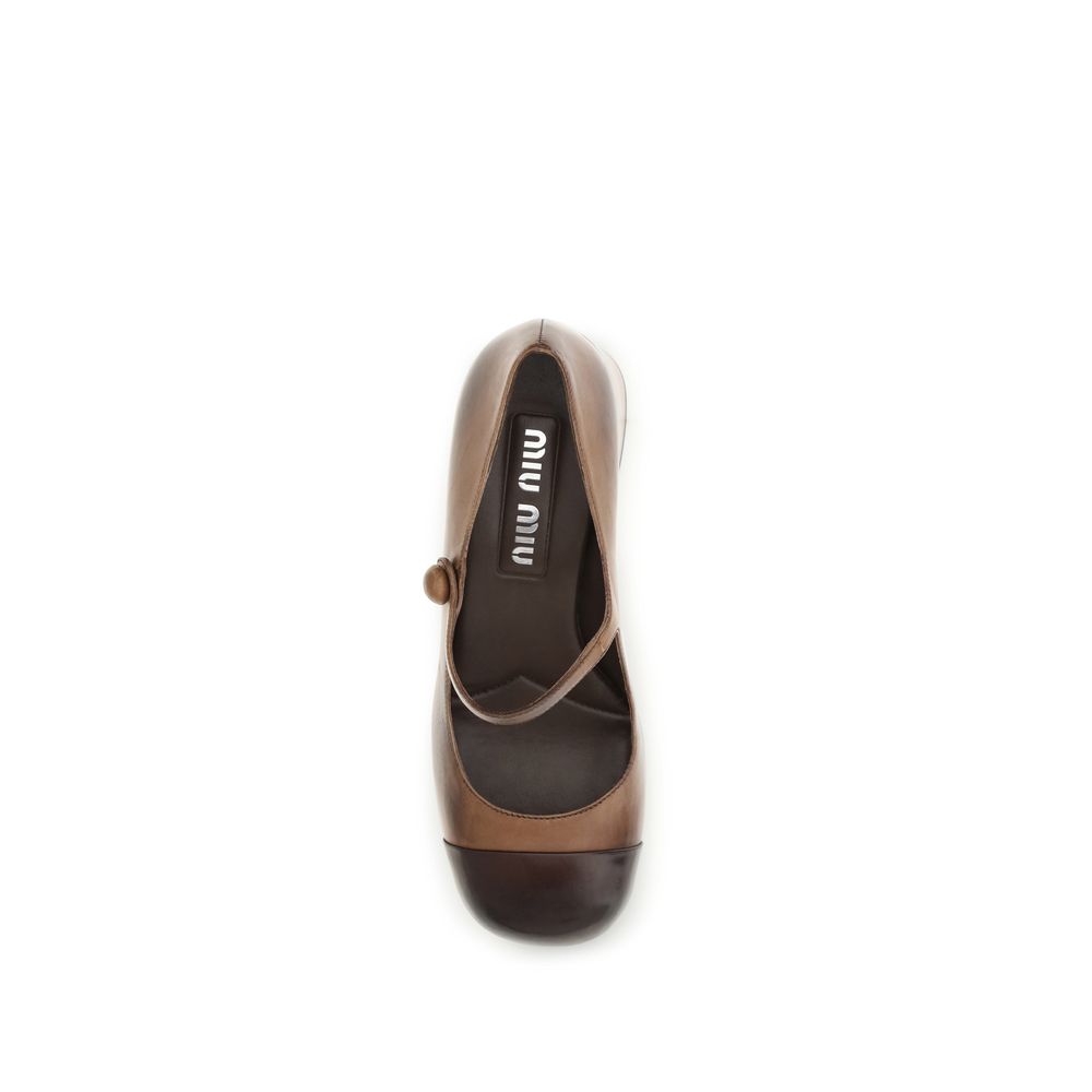 Miu Miu Brown Calf Leather Ballet Flats