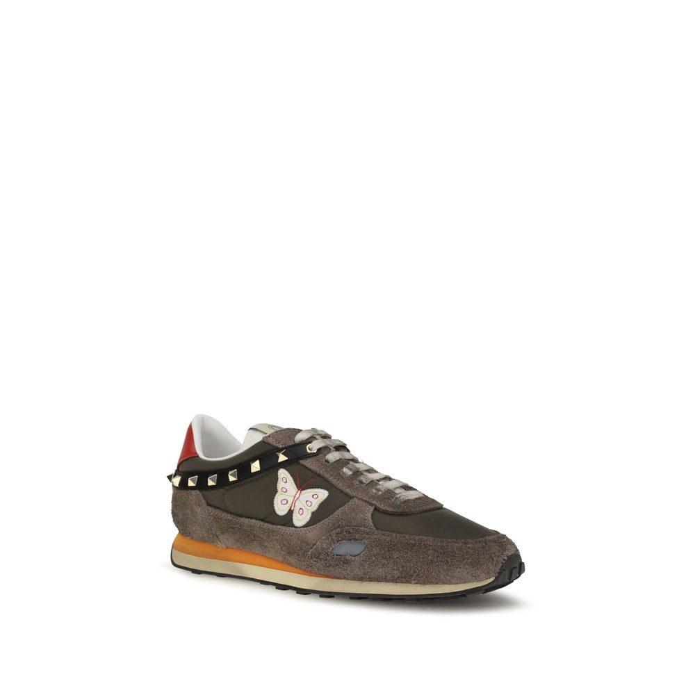 Valentino Garavani Brown Suede Nylon Low-Top Sneakers