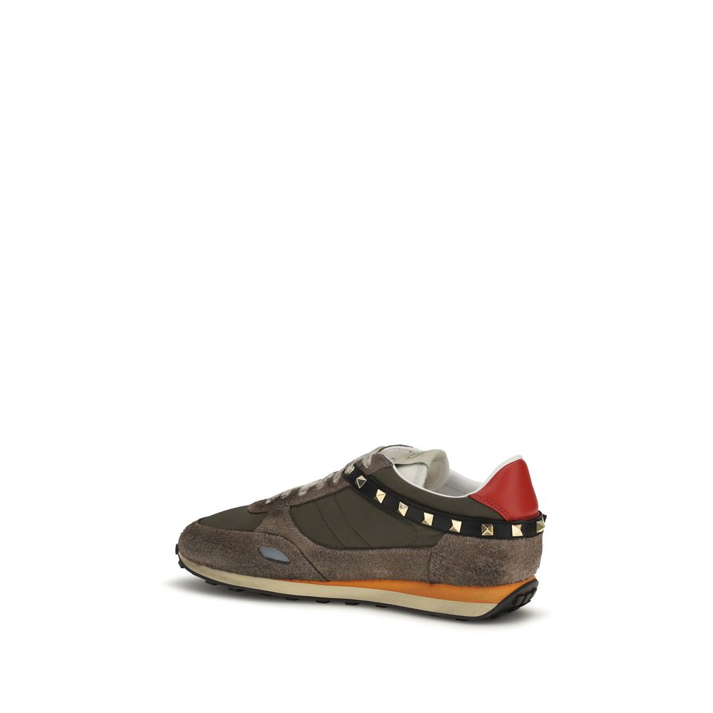 Valentino Garavani Brown Suede Nylon Low-Top Sneakers