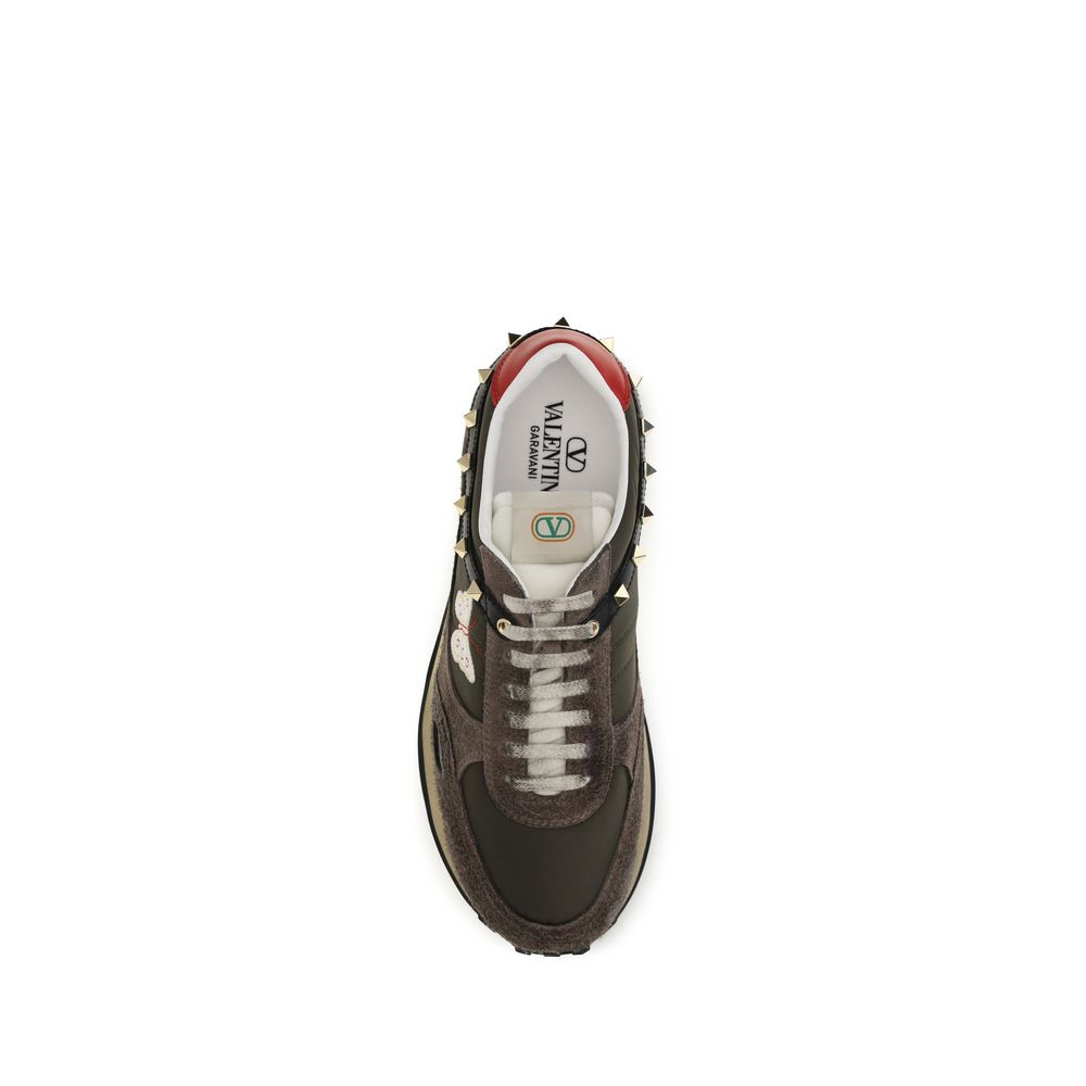 Valentino Garavani Brown Suede Nylon Low-Top Sneakers